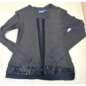 Simply Vera Open Front Cardigan Black Sheer Layered Sequin Hem Lightweight Med